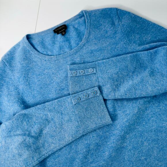 Talbots Pure Cashmere Sweater Womens M Light Blue Knit Round Neck Button Sleeve - Picture 1 of 6